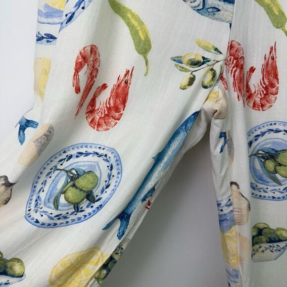Calypso St. Barth Women’s Novelty Printed Summer Tapas Seafood Linen Blend Pull - Picture 10 of 11